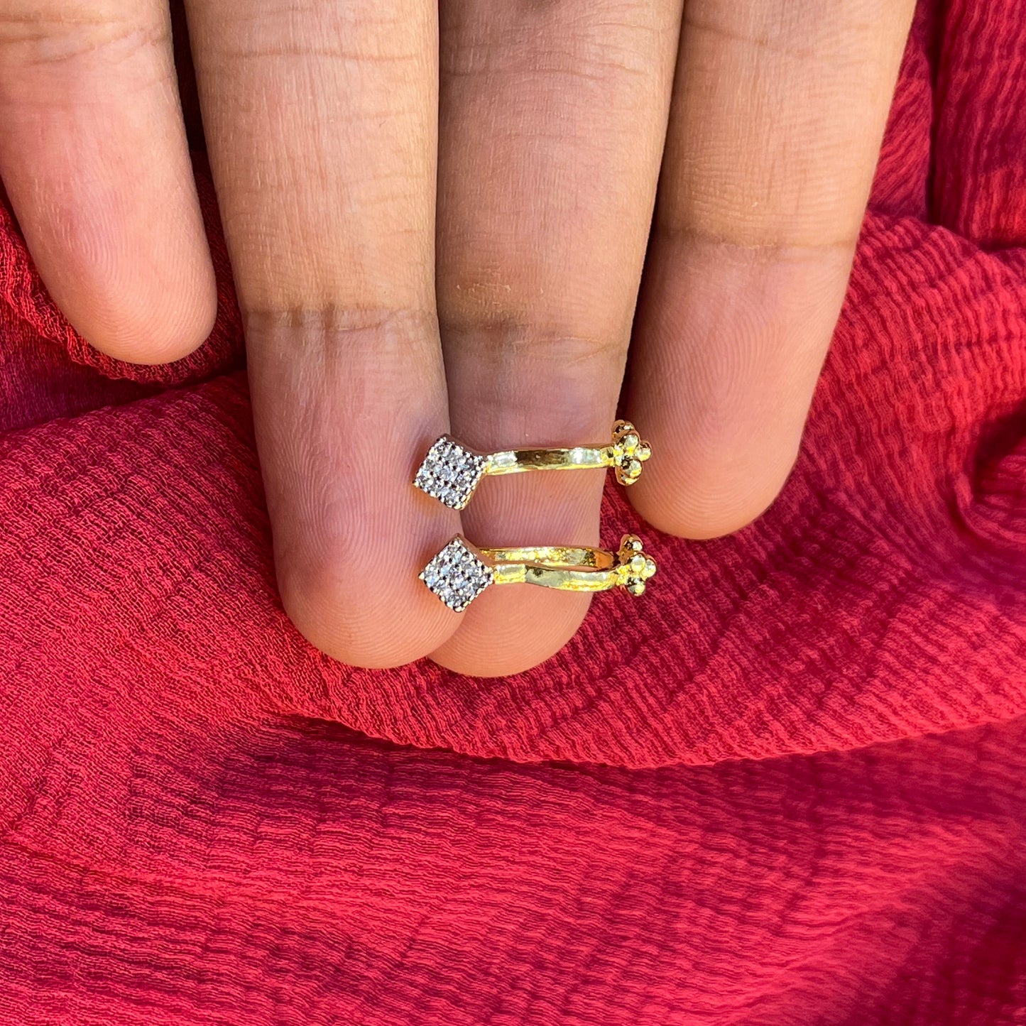 92.5 Silver Gold Plated White Stone Press-On Bugadi for Women | Stylish Non-Piercing Ear Cuff | Elegant Jewellery