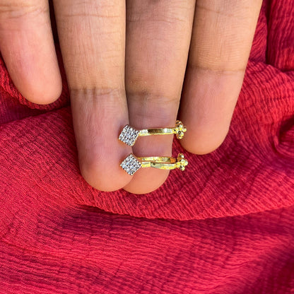 92.5 Silver Gold Plated White Stone Press-On Bugadi for Women | Stylish Non-Piercing Ear Cuff | Elegant Jewellery