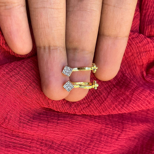 92.5 Silver Gold Plated White Stone Press-On Bugadi for Women | Stylish Non-Piercing Ear Cuff | Elegant Jewellery