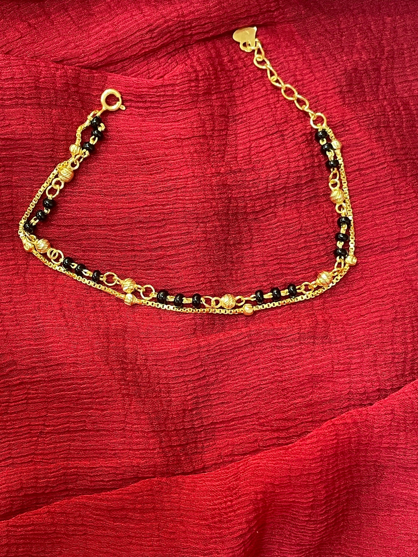 92.5 Silver Gold Plated Classy Black Bead Bracelet for Women 7.5 Inches | Stylish Elegant Design | Traditional Jewellery