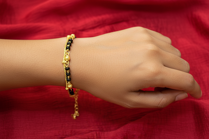 92.5 Silver Gold Plated Classy Black Bead Bracelet for Women 7.5 Inches | Stylish Elegant Design | Traditional Jewellery