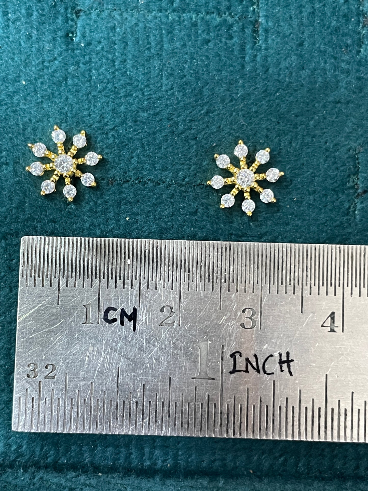 925 Silver Gold Starburst Stud Earrings | CZ Sparkle Earrings with Ball Screw Back
