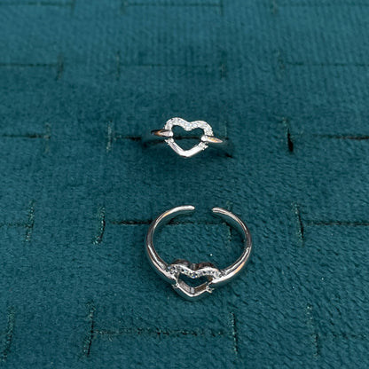 92.5 Sterling Silver CZ Open Heart Toe Rings for Women — Pair