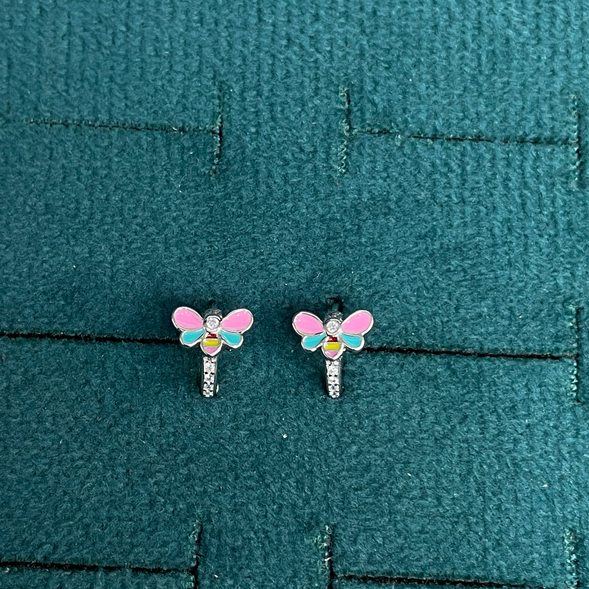 92.5 Silver Bumble Bee Huggie Hoop Earrings for Girls