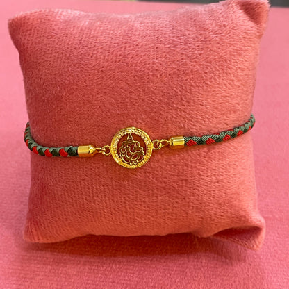 925 Silver Ganesha Rakhi for Brother | Gold Plated CZ Charm with Braided Thread