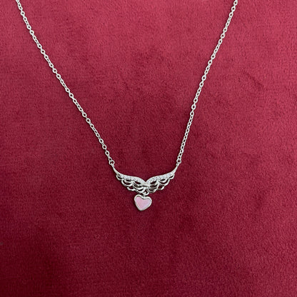 92.5 Silver White CZ Winged Heart Chain for Women