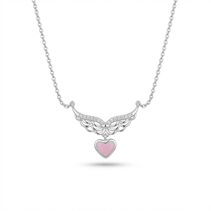 92.5 Silver White CZ Winged Heart Chain for Women