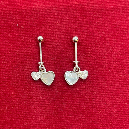 92.5 Sterling Silver Double Heart Bugadi for Women | Mother-of-Pearl & Pavé CZ Hearts | Helix Earring pair