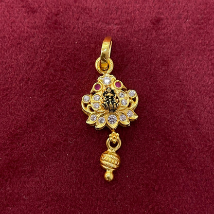 92.5 Sterling Silver Gold Plated Lakshmi Lotus CZ Temple Pendant for Women