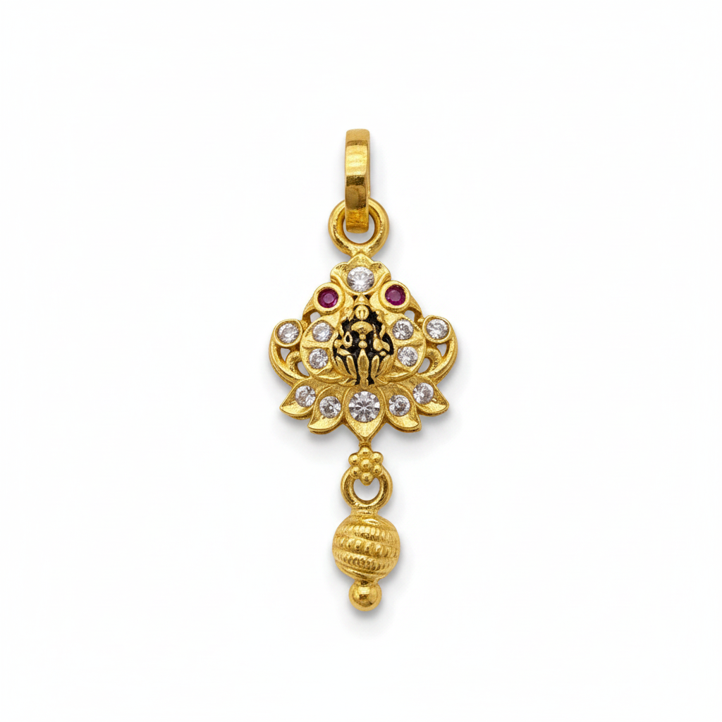 92.5 Sterling Silver Gold Plated Lakshmi Lotus CZ Temple Pendant for Women