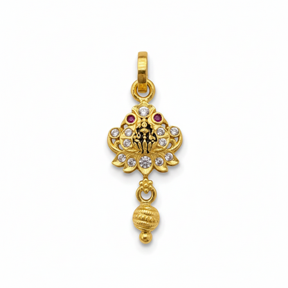 92.5 Sterling Silver Gold Plated Lakshmi Lotus CZ Temple Pendant for Women