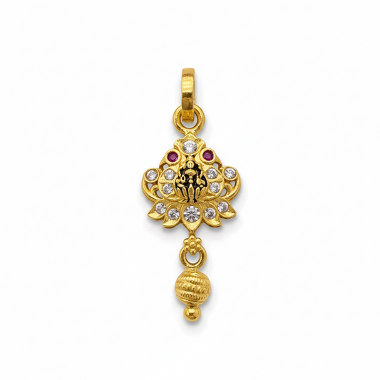 92.5 Sterling Silver Gold Plated Lakshmi Lotus CZ Temple Pendant for Women