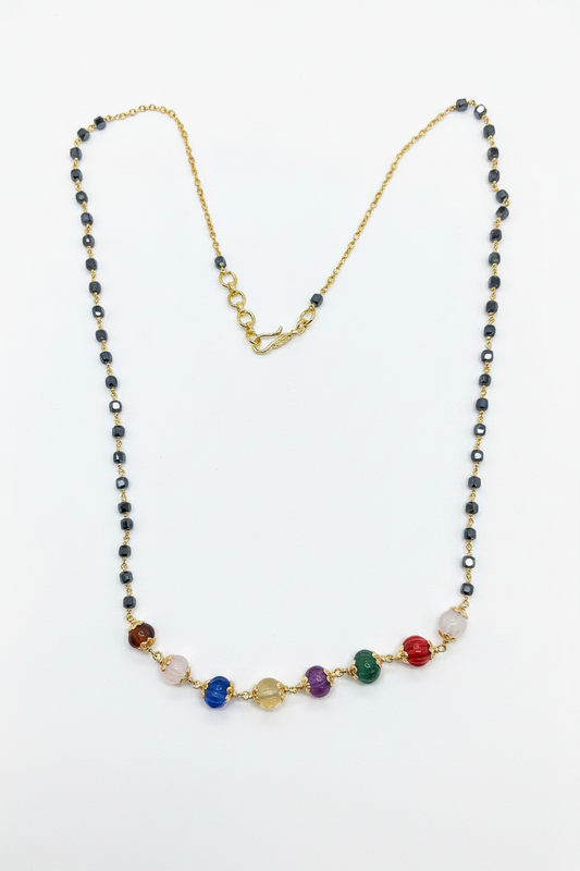 925 Silver Gold Plated Navaratna Pumpkin beads chain