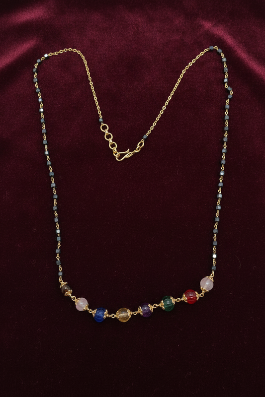925 Silver Gold Plated Navaratna Pumpkin beads chain