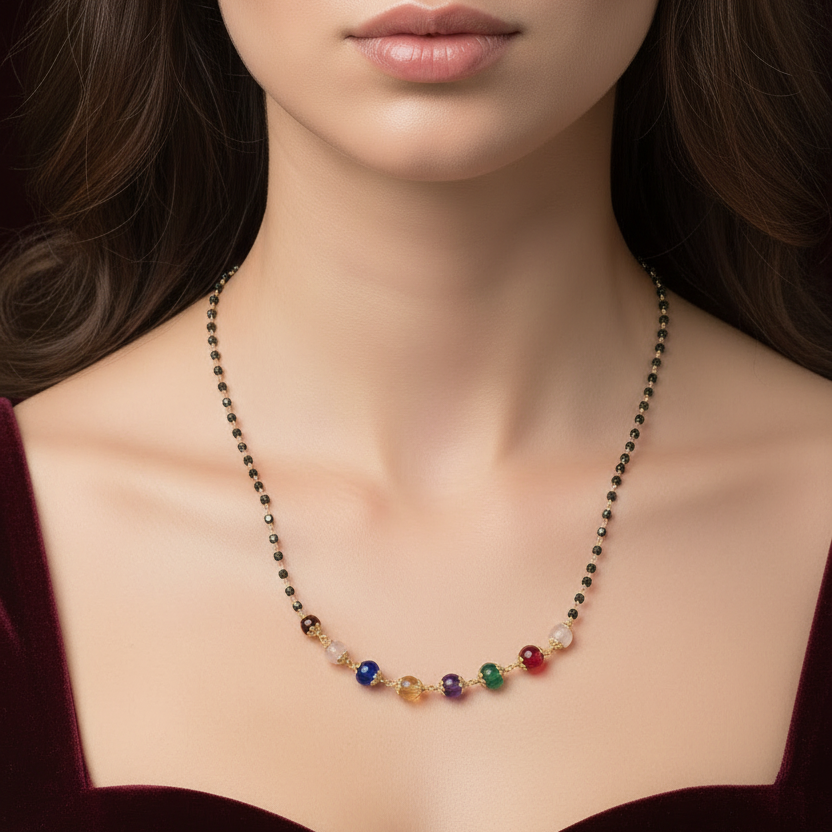 925 Silver Gold Plated Navaratna Pumpkin beads chain