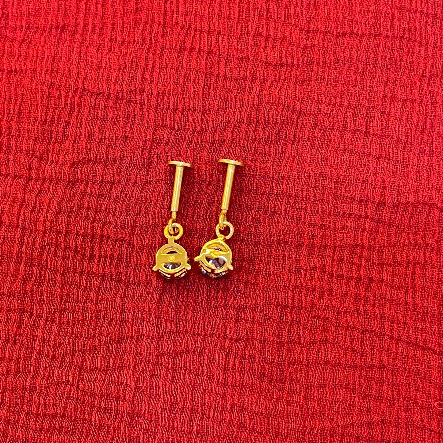 925 Silver Gold Plated Purple Dangler Bugadi Pair