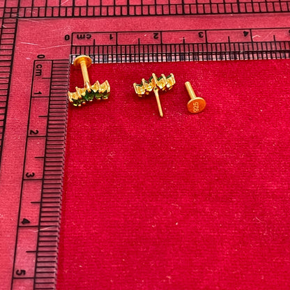 925 Silver Gold Plated 5 Leaf Green Studs