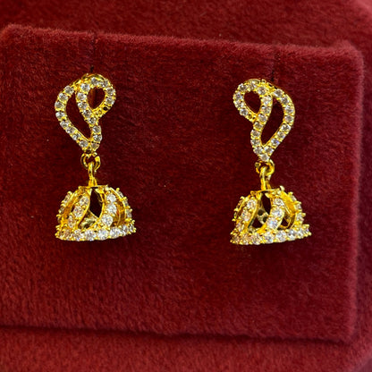 92.5 Silver Gold Plated White CZ Jhumka Earrings for Women