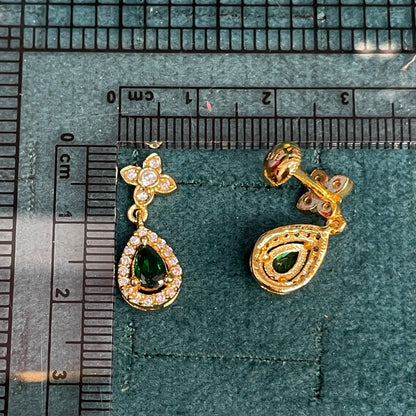 92.5 Silver Gold Plated Green Stone Earrings for Women | Stylish Elegant Design | Premium Jewellery pair
