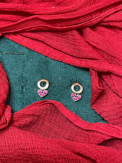 92.5 Silver Pink Heart Earrings for Women | Stylish Love Design | Cute Elegant Jewellery