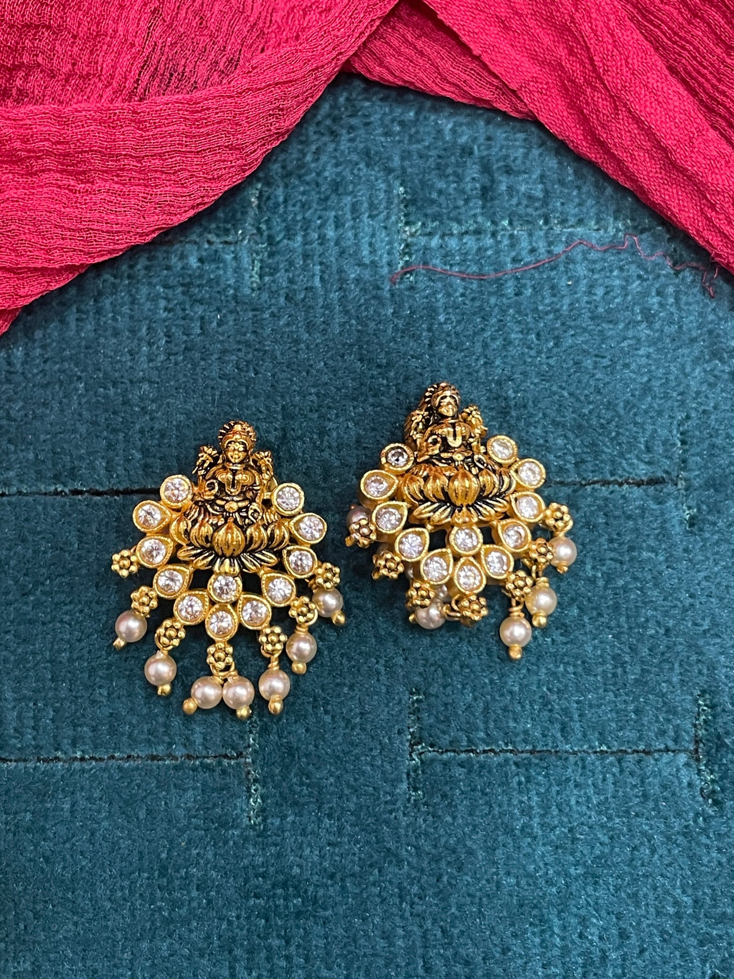 925 Silver Gold Plated Lakshmi Pearl Studs