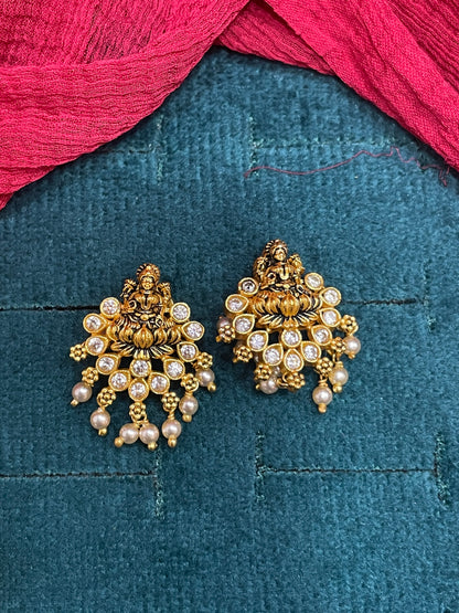 925 Silver Gold Plated Lakshmi Pearl Studs