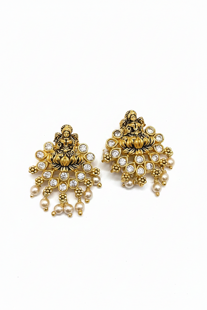 925 Silver Gold Plated Lakshmi Pearl Studs