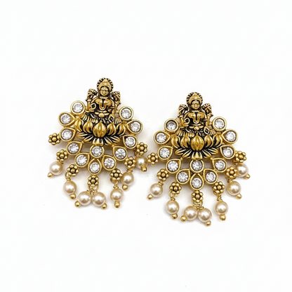 925 Silver Gold Plated Lakshmi Pearl Studs