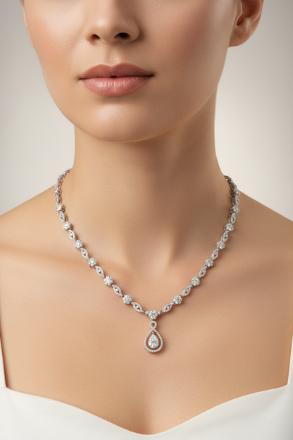 92.5 Silver Classy White Stone Necklace for Women 19 Inches | Elegant Sparkling Design | Premium Jewellery
