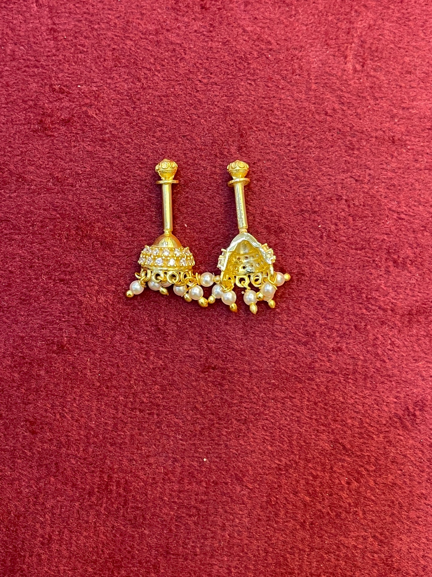 92.5 Silver Gold Plated CZ Jhumki Bugadi Pair for Women | Stone Studded Helix Earrings | Elegant