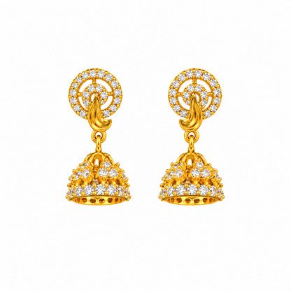 92.5 Silver Gold Plated White CZ Round Stud Jhumka Earrings for Women