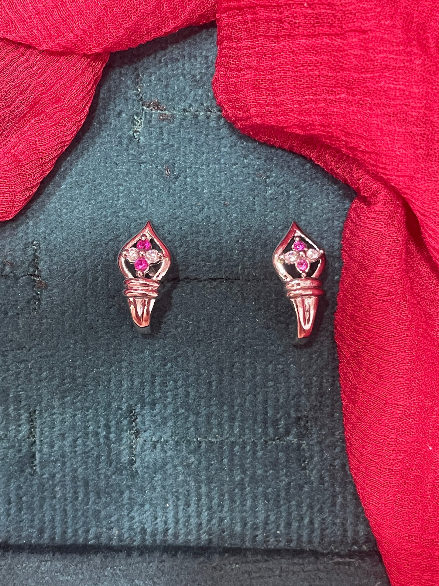 92.5 silver classy pink stone CZ earrings