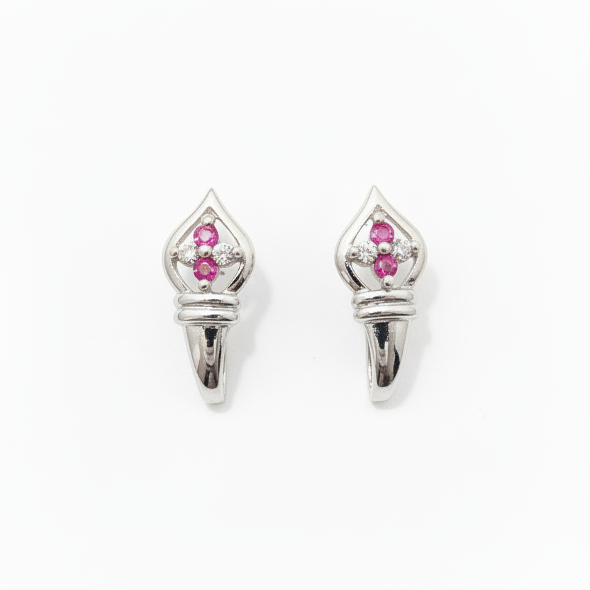 92.5 silver classy pink stone J studs