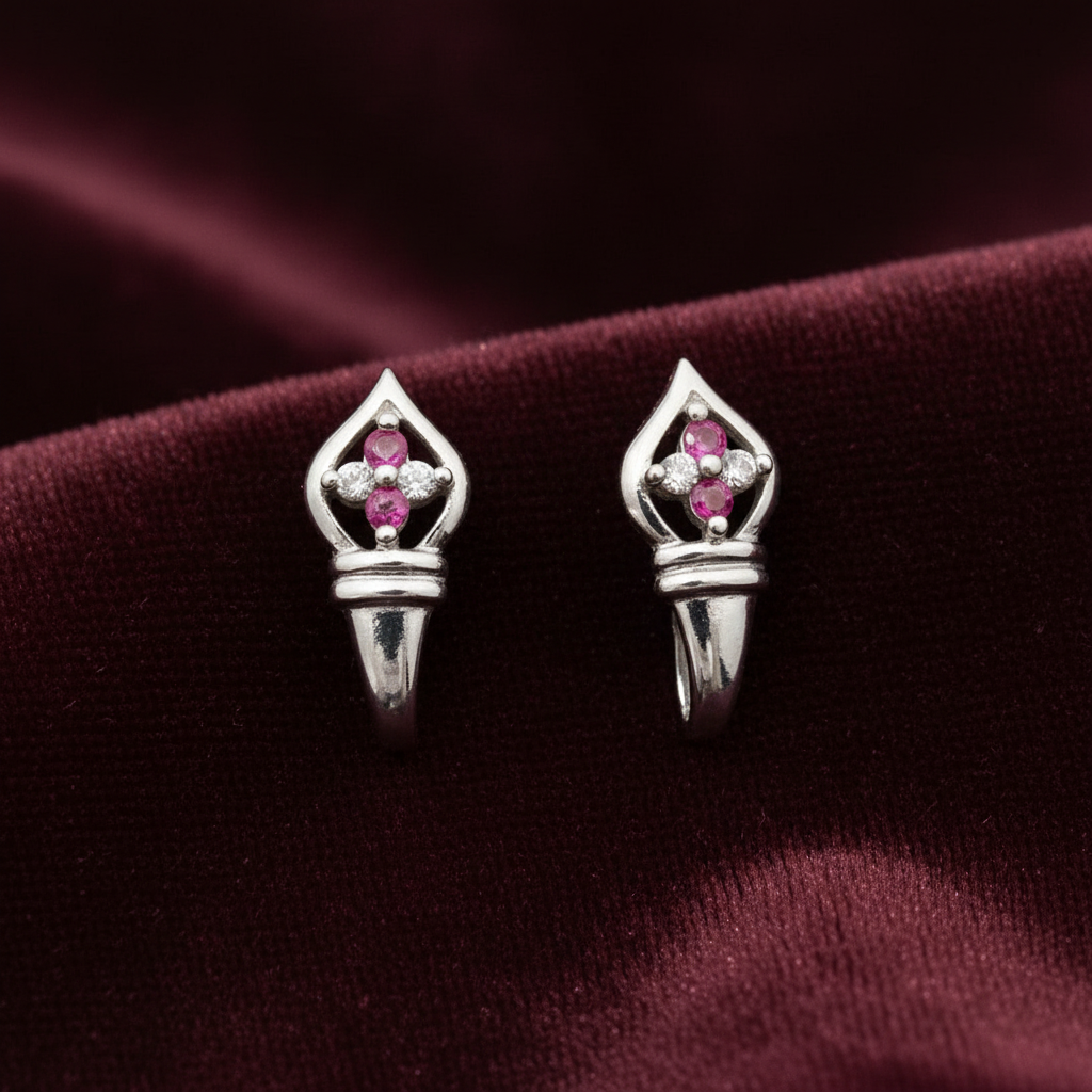 92.5 silver classy pink stone J studs