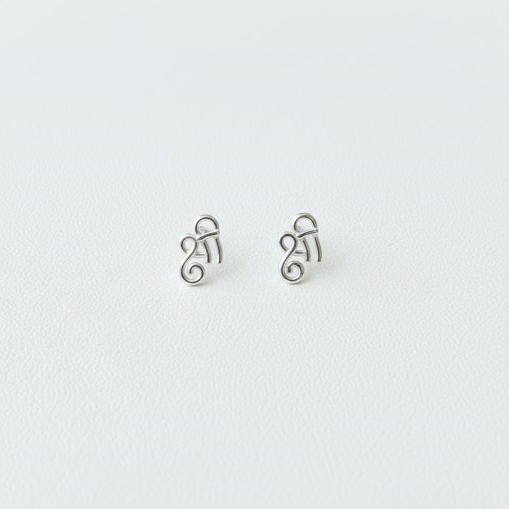 92.5 Silver Shree Second Studs | Stylish Spiritual Design | Elegant Jewellery