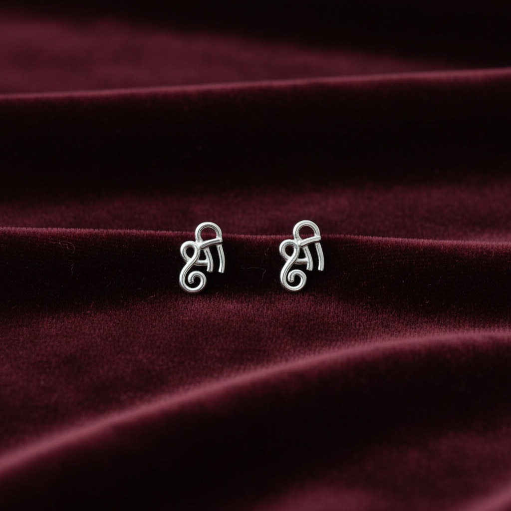 92.5 Silver Shree Second Studs | Stylish Spiritual Design | Elegant Jewellery
