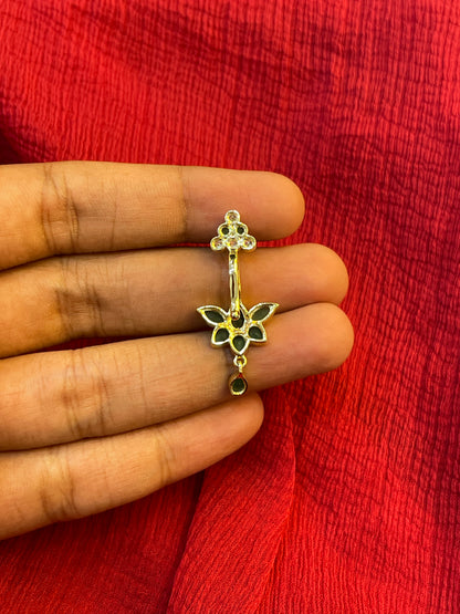 92.5 Silver Emerald Lotus Press-On Bugadi for Women | Temple Style Non-Piercing Ear Cuff | Traditional Jewellery