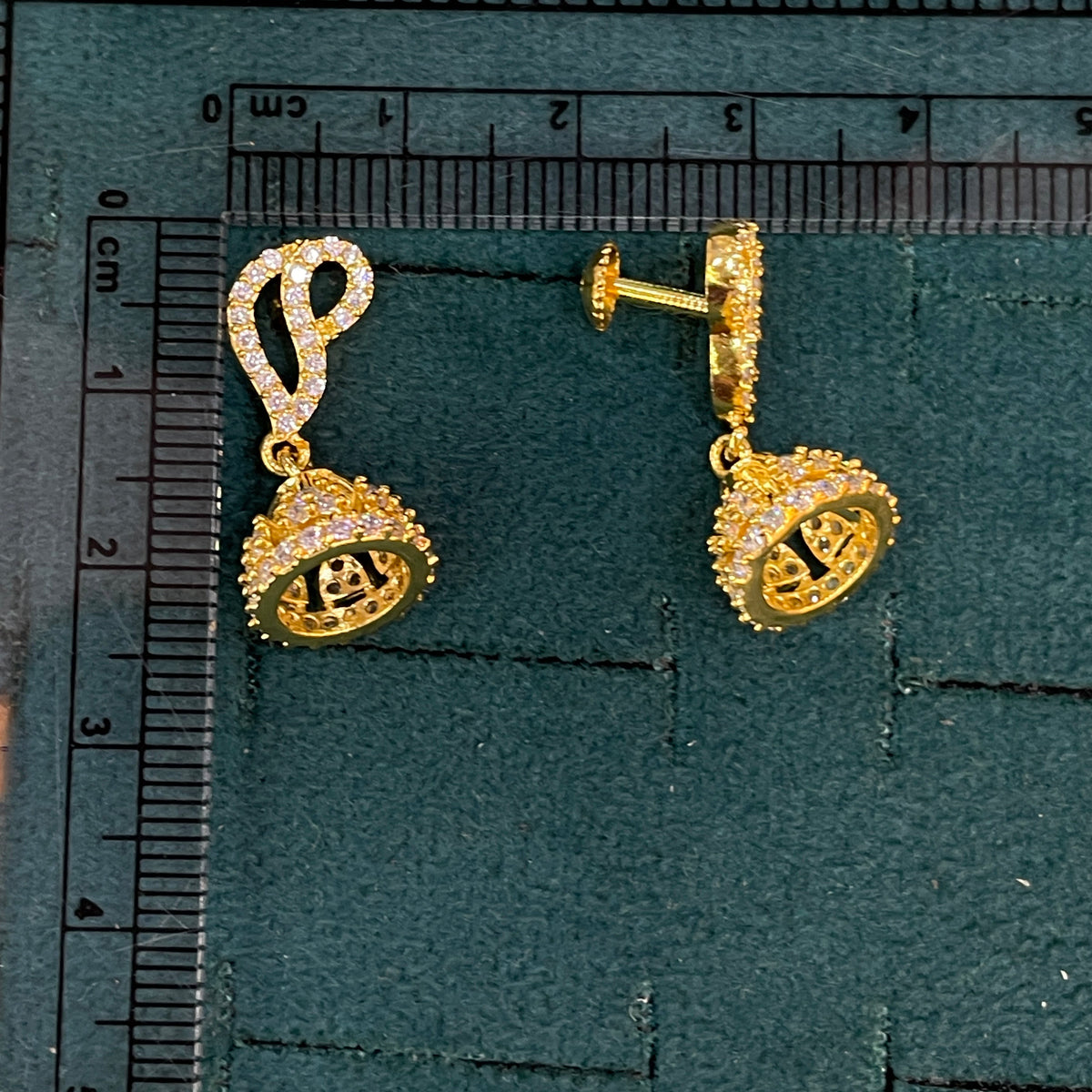 92.5 Silver Gold Plated White CZ Petite Jhumka Earrings for Women