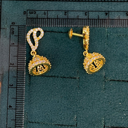 92.5 Silver Gold Plated White CZ Petite Jhumka Earrings for Women