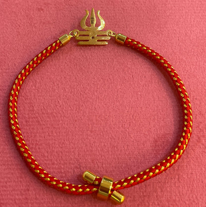925 Silver Trishul Tripundra Rakhi for Brother | Gold Plated CZ Charm on Red Thread