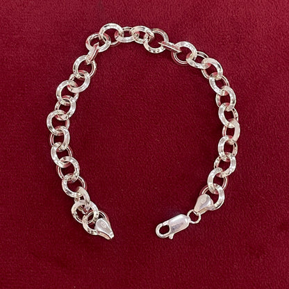 92.5 Silver Round Link Chain Bracelet for Men