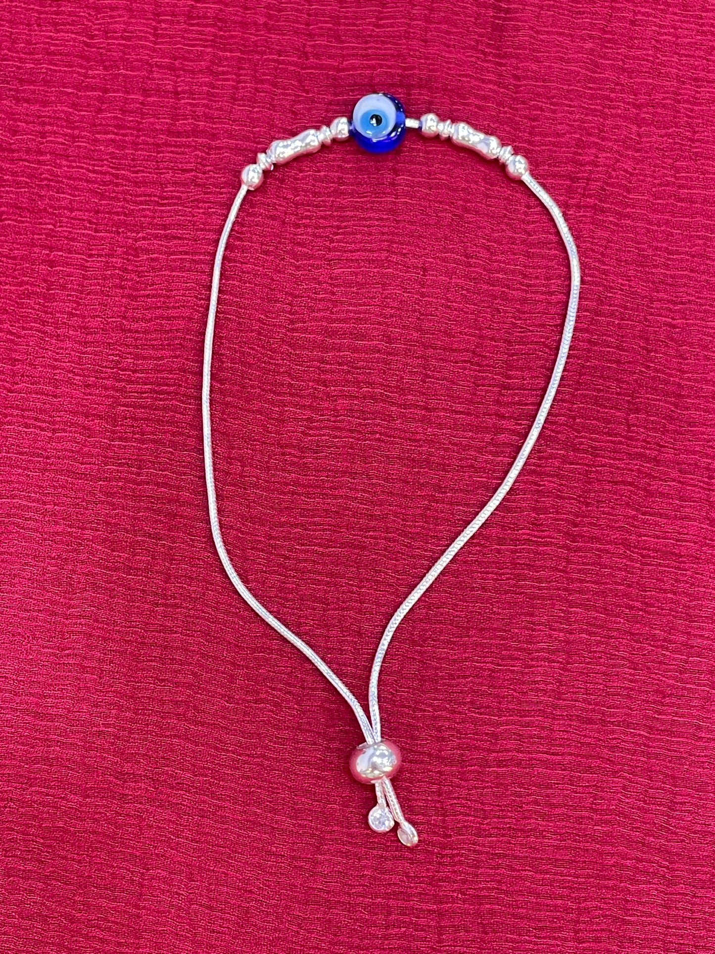 92.5 Silver Evil Eye Adjustable Bracelet for Women | Blue Bead & Silver Charm Design