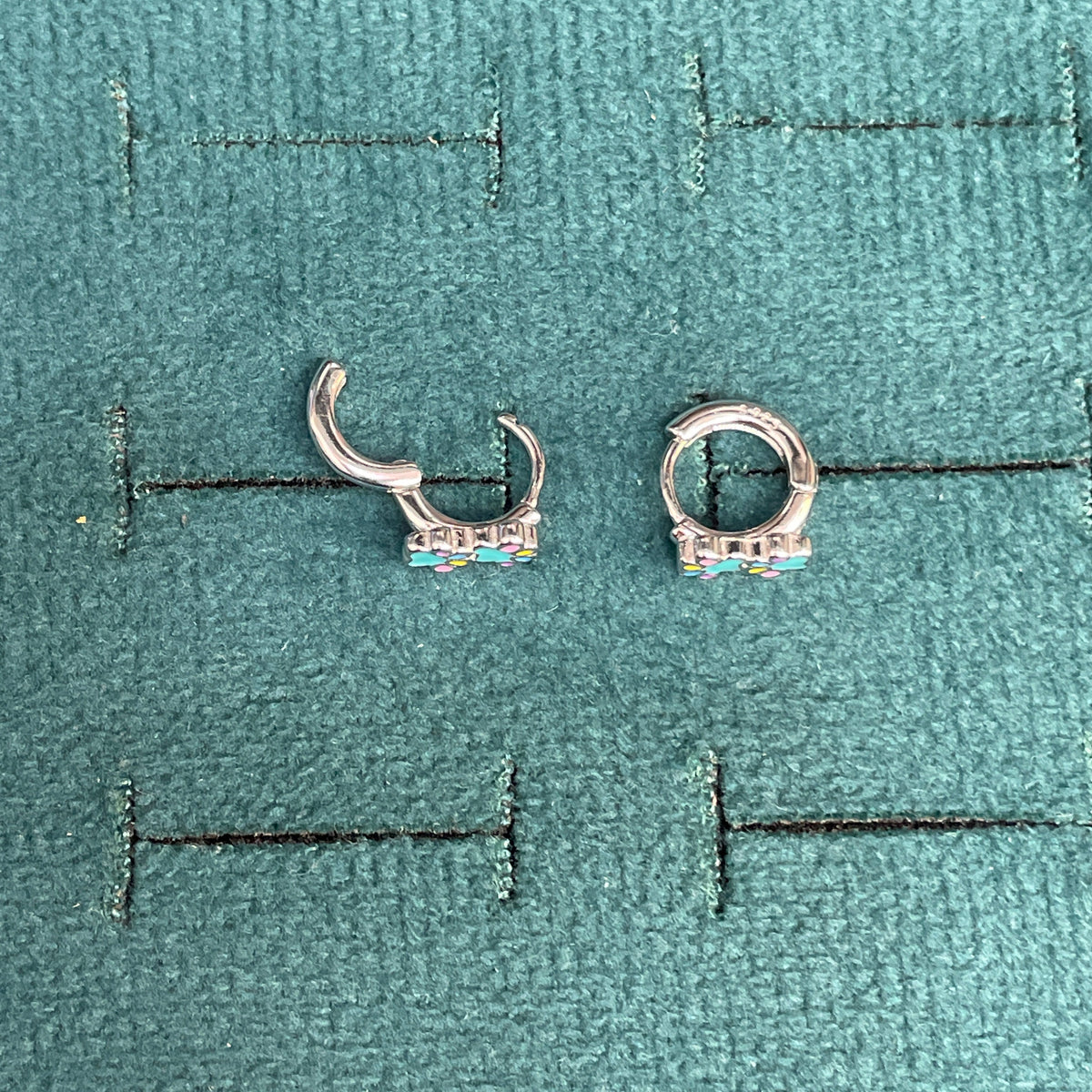 92.5 Silver Enamel Paw Print Huggie Hoop Earrings for Girls