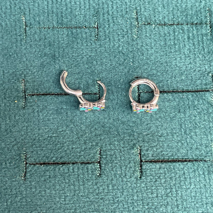 92.5 Silver Enamel Paw Print Huggie Hoop Earrings for Girls