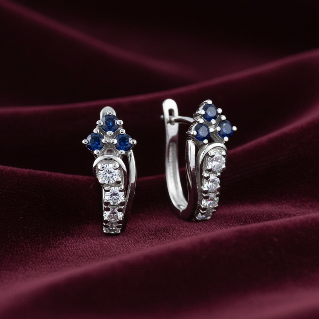 92.5 Silver Blue J Studs Pair
