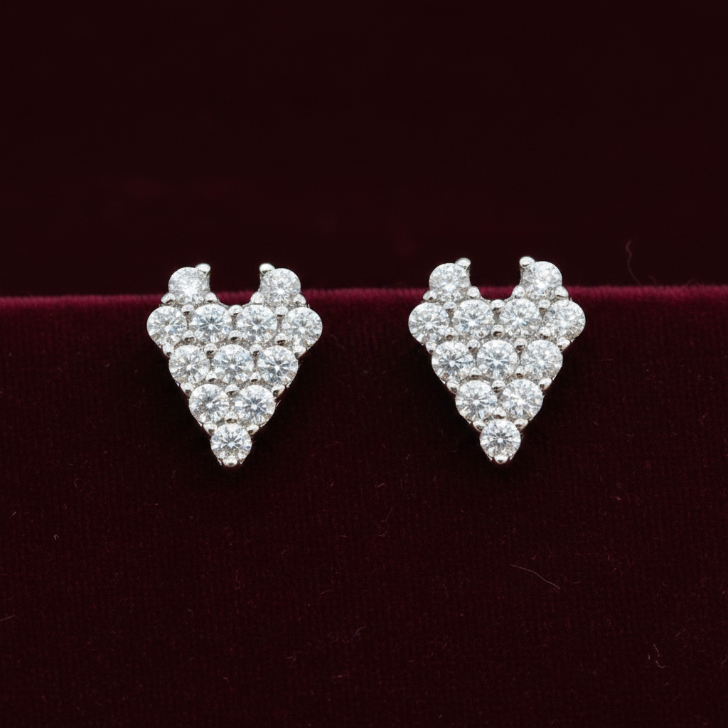 92.5 Silver Mini Heart Studs | Stylish Cute Design | Elegant Jewellery