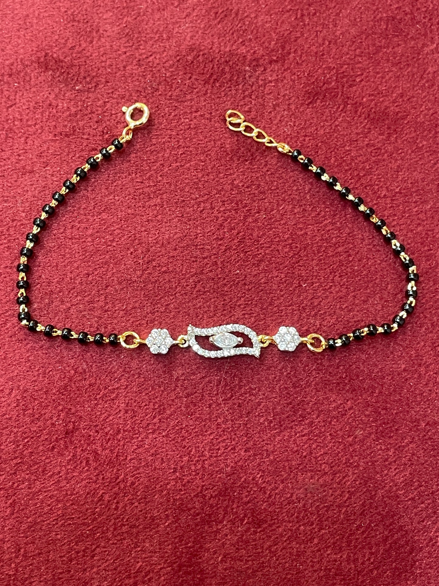 92.5 Silver Gold Plated Black Bead Bracelet for Women | Classy Elegant Design | Traditional Jewellery