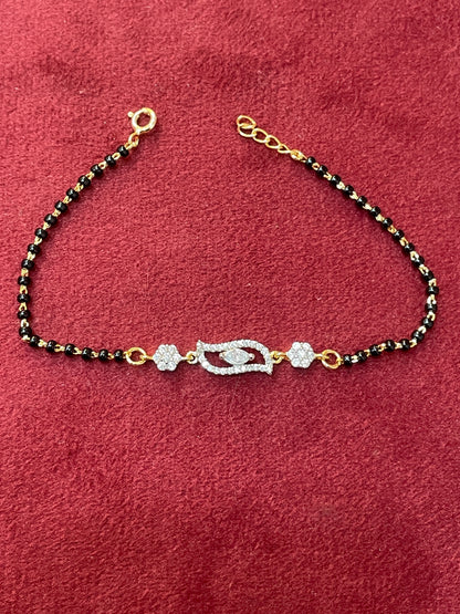 92.5 Silver Gold Plated Black Bead Bracelet for Women | Classy Elegant Design | Traditional Jewellery