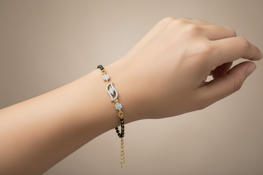 92.5 Silver Gold Plated Black Bead Bracelet for Women | Classy Elegant Design | Traditional Jewellery