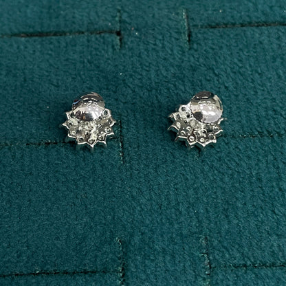 92.5 Silver Clear Stone Floral Cluster Stud Earrings Pair